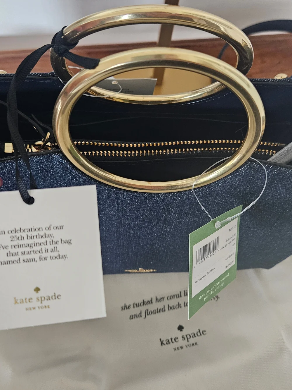 kate spade Dark Navy Denim Tote with Gold Ring Handles